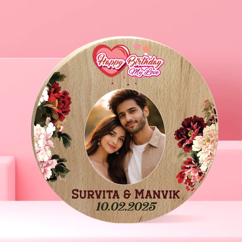 Personalized Happy Birthday Wooden Photo Frame Customized Couple's Plaque with Names & Date | Birthday Gift for Wife, Husband Table Decor